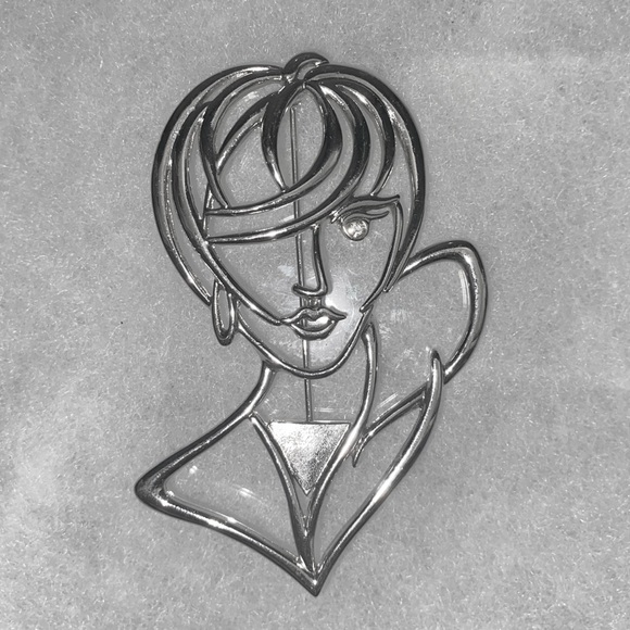 Silver Tone Modernist Lady Brooch 1988 - Picture 2 of 3